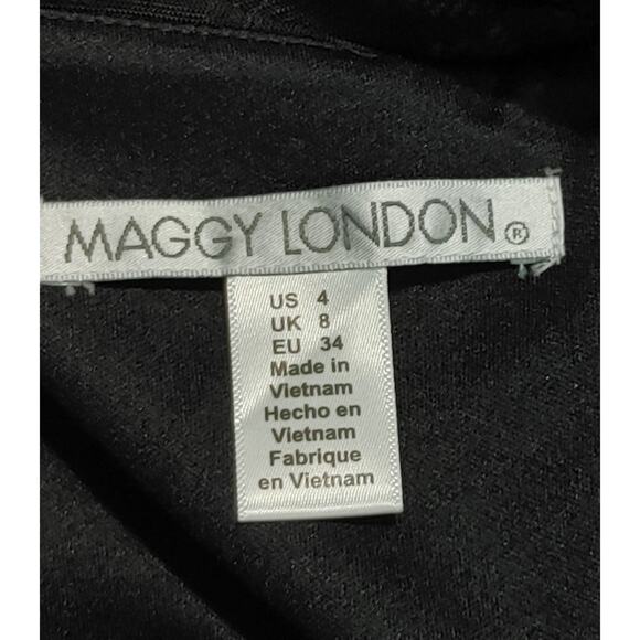 Maggy London Lace Short Sleeve Fit & Flare Dress V-Neck Black Tan Womens Size 4 - Picture 4 of 7